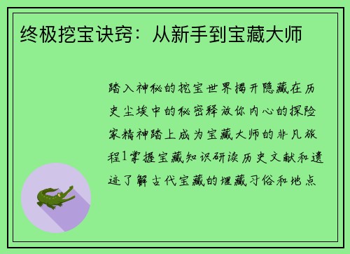 终极挖宝诀窍：从新手到宝藏大师